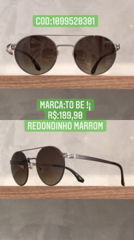Óculos de Sol Feminino Redondinho Marrom com Ponte Metal com Lente Marrom To Be 1099520301
