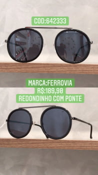 Óculos de Sol Ferrovia Feminino Redondo com Ponte Preto Metal com Lente Preta 642333