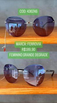 Óculos de Sol Ferrovia Feminino Prateado e Preto Metal Redondo Lente Degradê Colorida  436246