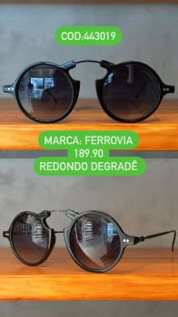 Óculos de Sol Feminino Redondo Preto Com Lente Degrade Metal Ferrovia 443019