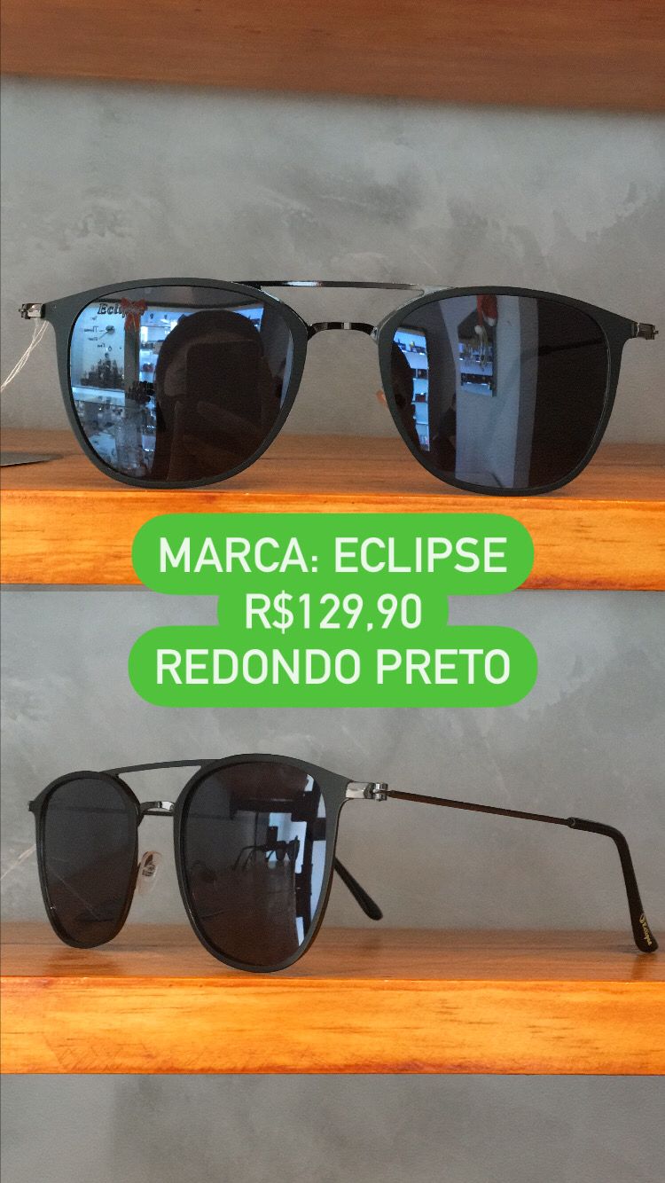 Óculos de Sol Feminino Redondo Preto Com Lente Preta Metal Eclipse HT3470
