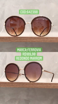 Óculos de Sol Ferrovia Feminino Preto e Rose Metal Redondo com Lente Marrom 642398