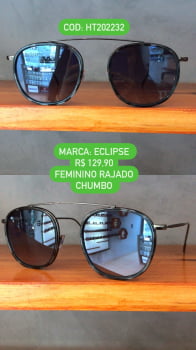 Óculos de Sol Feminino Redondo Rajado Chumbo Ponte Alta Lente Preta HT202232
