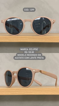 Óculos de Sol Eclipse Feminino Rosa Redondo em Acetato com Lente Preta 1299