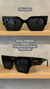 Óculos de Sol Ferrovia Feminino Retrô Gatinho em Acetato Preto 642600