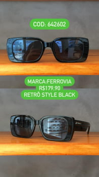 Óculos de Sol Ferrovia Feminino Preto Acetato Quadrado Retrô Esmaltado Style 642602