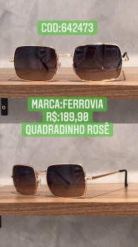 Óculos de Sol Feminino rose Com Lente Degrade Metal Quadrado Ferrovia - 642473