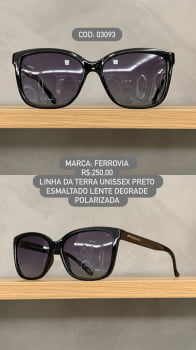 Óculos de Sol Ferrovia Preto Esmaltado com Lente Degrade Polarizada Linha da Terra Feito a Mão em Acetato 03093