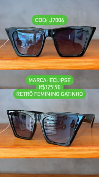 Óculos de Sol Eclipse Feminino Preto Esmaltado Style Gatinho Acetato Lente Degrade J7006
