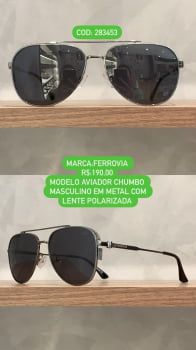 Óculos De Sol Ferrovia Masculino Aviador Chumbo Ponte Alta com Lente Preta Metal Polarizado 283453