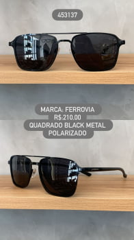 Óculos de Sol Ferrovia Masculino Aviador Quadrado Black Ponte Alta Metal Lente Preta Polarizado 453137 Óculos de Sol Ferrovia Masculino Aviador Quadrado Black Ponte Alta Metal Lente Preta Polarizado 453137