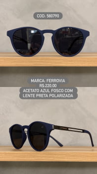 Óculos de Sol Ferrovia Azul Fosco Redondo com Lente Pretas Polarizadas 580790