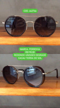 Óculos de Sol Ferrovia Cacau com Dourado Redondo Esmaltado Metal e Acetato Lente Degrade Ponte Alta Terra do Sol 642766