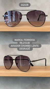 Óculos de Sol Ferrovia Chumbo Aviador com Ponte Alta Lente Degrade em Metal 642438 Óculos de Sol Ferrovia Chumbo Aviador com Ponte Alta Lente Degrade em Metal 642438