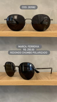 Óculos de Sol Ferrovia Chumbo Redondo Metal com Lente Preta polarizado 283582