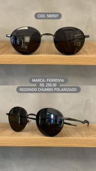 Óculos de Sol Ferrovia Masculino Chumbo Redondo Metal com Lente Preta polarizado 580507