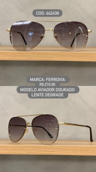 Óculos de Sol Ferrovia Dourado Aviador com Ponte Alta Lente Degrade Metal 642438