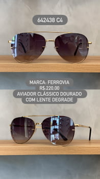 Óculos de Sol Ferrovia Dourado Aviador Metal com Ponte Alta e Lente Degrade 642438 C4