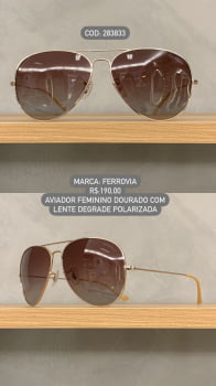 Óculos De Sol Ferrovia Feminino Dourado Aviador Metal com Ponte Alta Lente Degrade Polarizada 283833