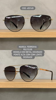 Óculos de Sol Ferrovia Dourado com  Ponte Alta Lente Degrade em Metal 453165