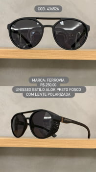 Óculos de Sol Ferrovia Estilo Alok Preto Fosco com Lente Polarizada em Acetato 436524