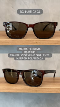 Óculos de Sol Ferrovia Feminino Acetato Quadrado Translúcido Vinho Lente Marrom Polarizado BC-HA5102 C4