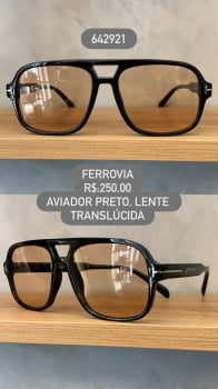 Óculos de Sol Ferrovia Feminino Aviador Preto com Lente Translúcida em Acetato 642921 Óculos de Sol Ferrovia Feminino Aviador Preto com Lente Translúcida em Acetato 642921