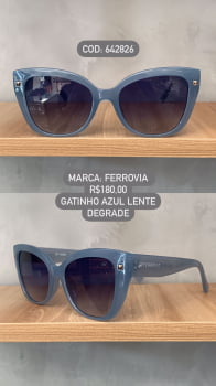 Óculos de Sol Ferrovia Feminino Azul Esmaltado Gatinho Lente Degrade Acetato 642826  