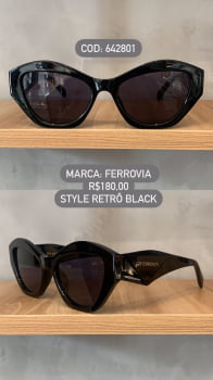 Óculos de Sol Ferrovia Feminino Black Esmaltado Style Retro Lente Preta Acetato 642801