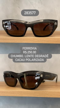 Óculos de Sol Ferrovia Feminino Chumbo Esmaltado Lente Cacau Degradê Polarizada em Acetato 283577