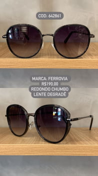 Óculos de Sol Ferrovia Feminino Chumbo Redondo com Lente Degrade em Metal 642861