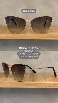 Óculos de Sol Ferrovia Feminino Dourado Gatinho com Lente Degrade em Metal 642860