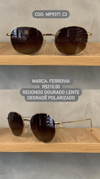 Óculos de Sol Ferrovia Feminino Dourado Redondo Metal com Lente Degrade polarizado MP9371 C3