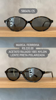 Óculos de Sol Ferrovia Feminino Fashion Rajado 100% Nylon com Lente Preta Polarizada em Acetato 580496 C5