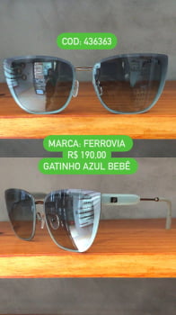 Óculos De Sol Ferrovia Feminino Gatinho Armação Azul Bebê Metal 436363