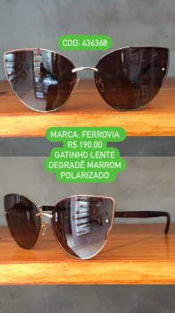 Óculos de Sol Ferrovia Feminino Gatinho com Lente Marrom Degradê Polarizado 436368