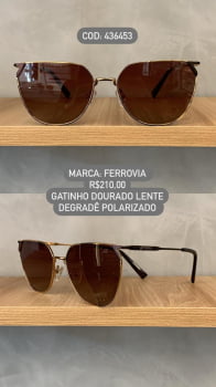Óculos de Sol Ferrovia Feminino Gatinho Dourado Lente Degrade Polarizado em Metal 436453