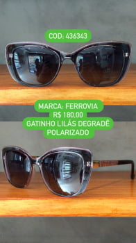 Óculos de Sol Ferrovia Feminino Gatinho Lilás Degradê Polarizado Acetato 436343