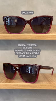 Óculos de Sol Ferrovia Feminino Rosa Esmaltado Quadrado com Lente Degrade Linha da Terra Feito a Mâo Polarizado em Acetato 03093