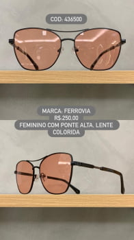 Óculos de Sol Ferrovia Feminino Gatinho Preto em Metal com Ponte Alta Lente Colorida 436500