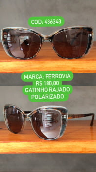 Óculos de Sol Ferrovia Feminino Gatinho Rajado Lente Marrom Polarizado Acetato 436343