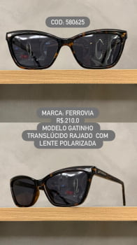 Óculos de Sol Ferrovia Feminino Gatinho Rajado Lente Preta Polarizada em Acetato 580625