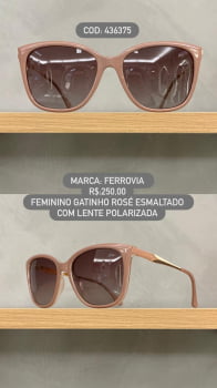 Óculos de Sol Ferrovia Feminino Gatinho Rosa Esmaltado em Acetato Lente Degradê Polarizada 436375