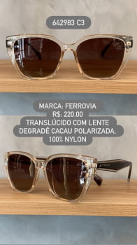Óculos de Sol Ferrovia Feminino Gatinho Translúcido com Lente Degrade Cacau Polarizadas 100% Nylon em Acetato 642983 C3