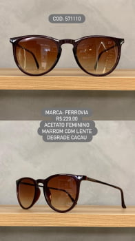 Óculos de Sol Ferrovia Feminino Marrom com Lente Cacau Degrade em Acetato 571110