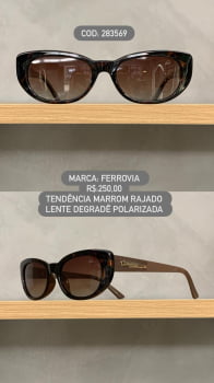 Óculos de Sol Ferrovia Feminino Marrom Rajado Esmaltado Tendência Lente Cacau Degrade Polarizada em Acetato 283569