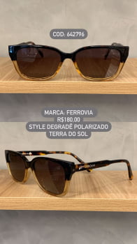 Óculos de Sol Ferrovia Feminino Marrom Rajado Style com Lente Degrade Terra do Sol Polarizado em Acetato 642796