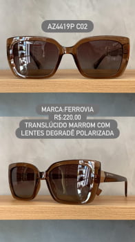 Óculos de Sol Ferrovia Feminino Marrom Translúcido com Lente Degrade polarizada em Acetato AZ4419P C02