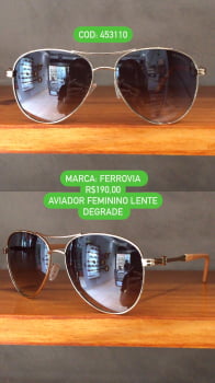Óculos de Sol Ferrovia Feminino Rose Esmaltado Aviador Metal e Acetato Lente Degrade com Ponte Alta 453110_