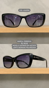 Óculos de Sol Ferrovia Feminino Preto Esmaltado Gatinho Lente Degrade Acetato Polarizado 436395N 